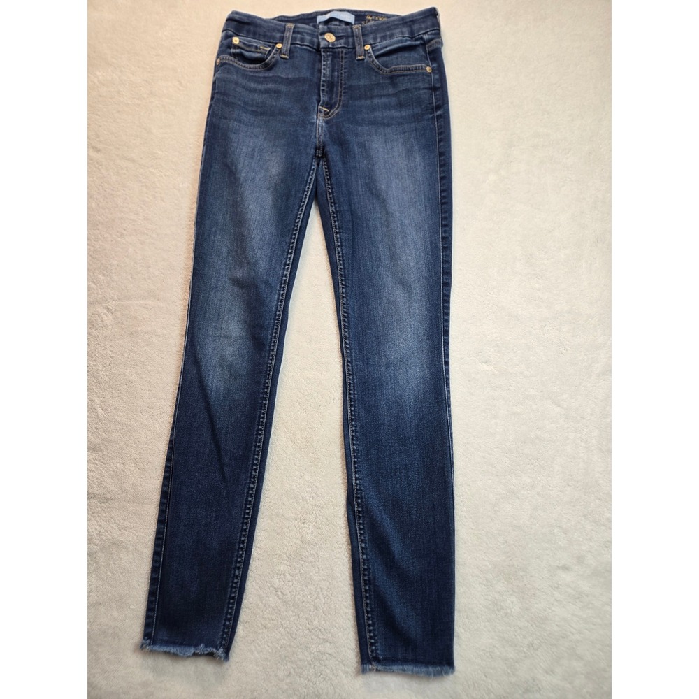 7 For All Mankind Blair Ankle Skinny Jeans Blue Raw Hem 26 Medium Wash Denim